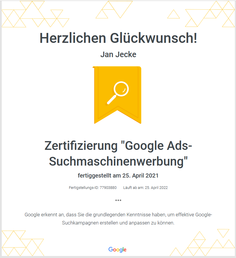 Zertifikat Google Ads